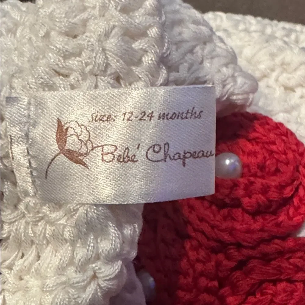Bebe Chapeau Girls White Hat with Roses Side Braids 100% Cotton 12-24 months NEW